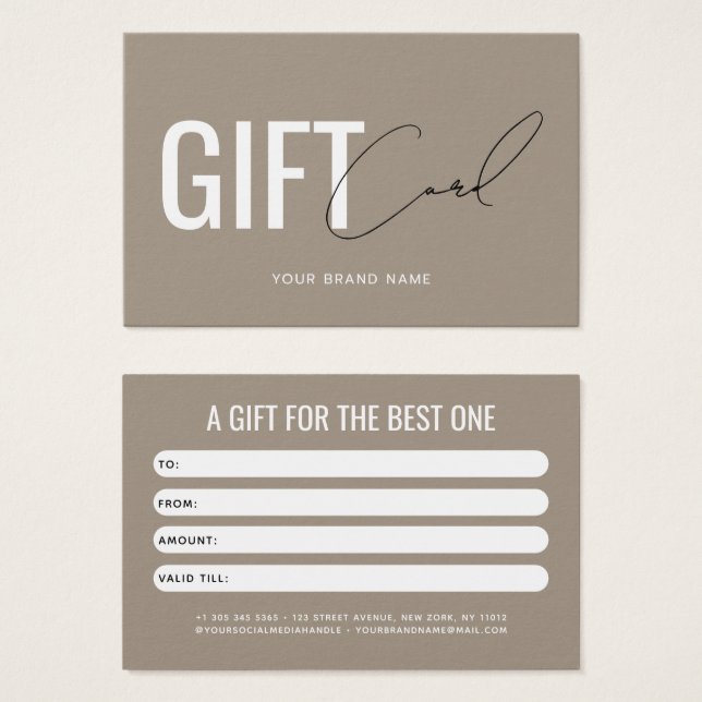 Modern professional light brown customer gift card (Front & Back)