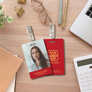Modern Professional Logo Red Gold Employee Photo ID Badge