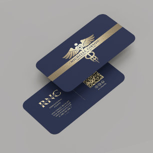 Modern Professional Medical Caduceus Blue FauxGold Business Card