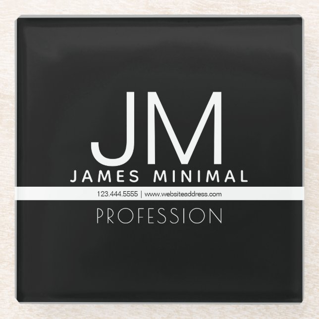 Modern Professional Minimal Design | Black & White Glass Coaster (Front)