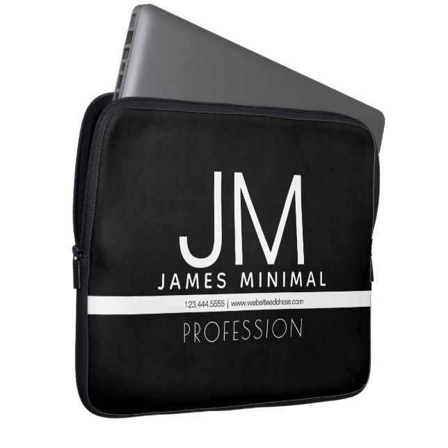Modern Professional Minimal Design | Black & White Laptop Sleeve (Front Right)