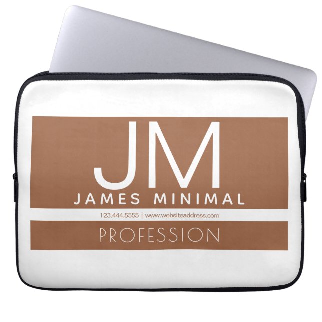 Modern Professional Minimal Design | Brown & White Laptop Sleeve (Front)