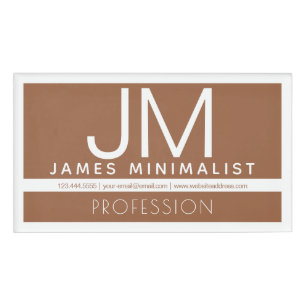 Modern Professional Minimal Design   Brown & White Name Tag