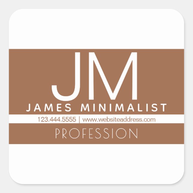 Modern Professional Minimal Design | Brown & White Square Sticker (Front)