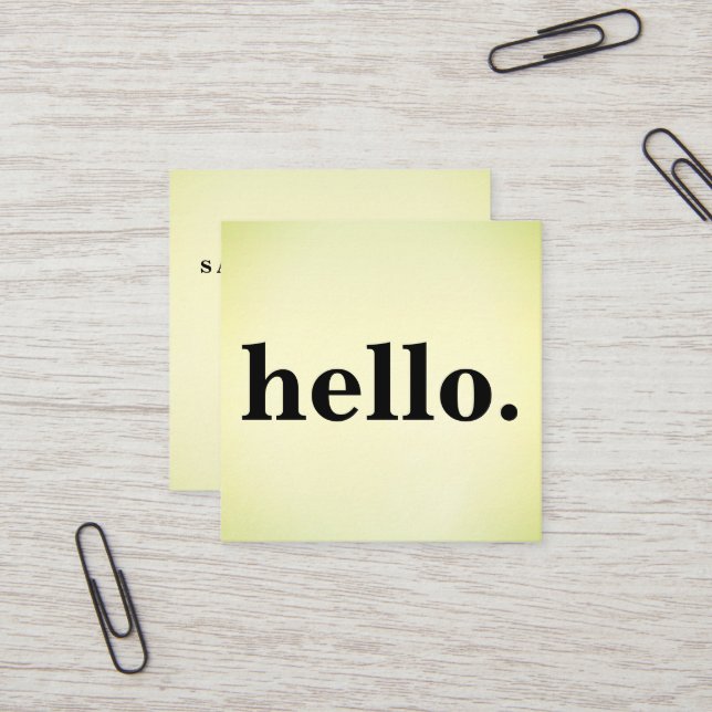 Modern Professional Minimalist Rustic Hello Square Business Card (Front/Back In Situ)