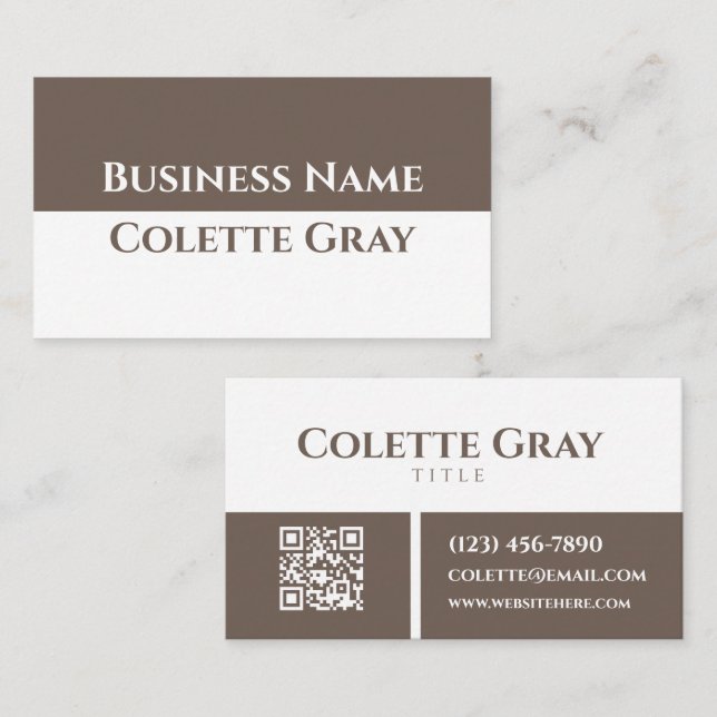 Modern Professional Minimalist Taupe White Simple Business Card (Front/Back)