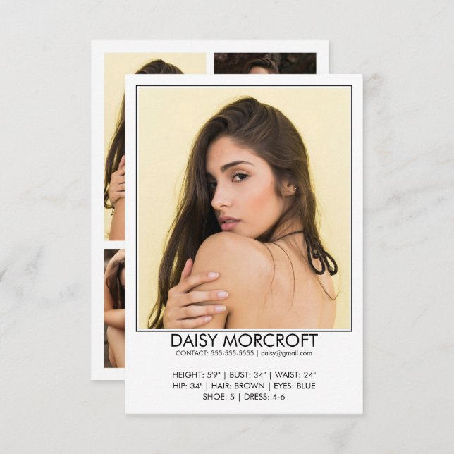 Modern Professional Model Actor Photo comp Card (Front/Back)