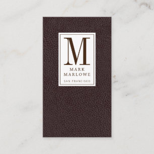 Modern Professional Monogram Black Leather Effect Business Card