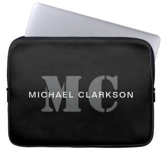 Modern Professional Monogram Black & White Laptop Sleeve
