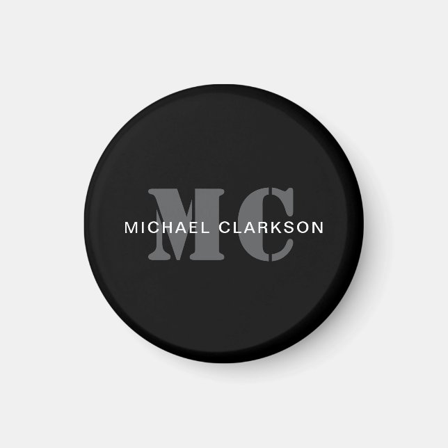 Modern Professional Monogram Black & White Magnet (Front)