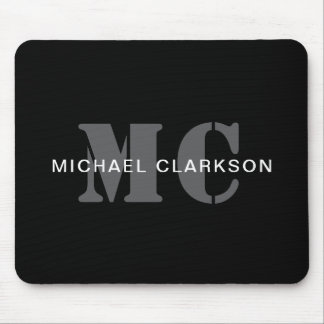 Modern Professional Monogram Black & White Mouse Mat