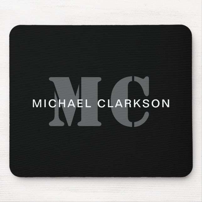 Modern Professional Monogram Black & White Mouse Mat (Front)