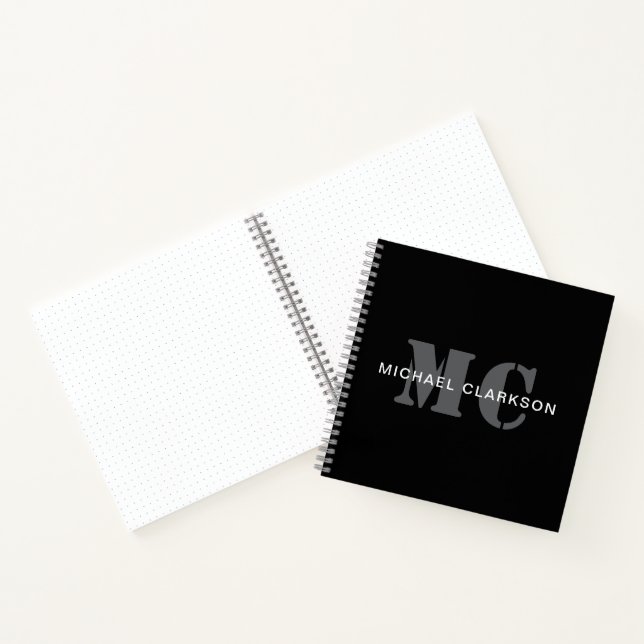 Modern Professional Monogram Black & White Notebook (Inside)