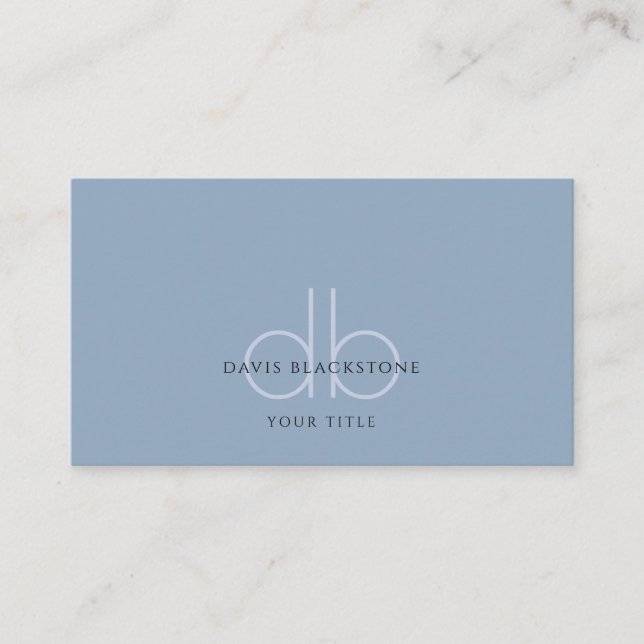 Modern Professional Monogram Blue Business Card (Front)