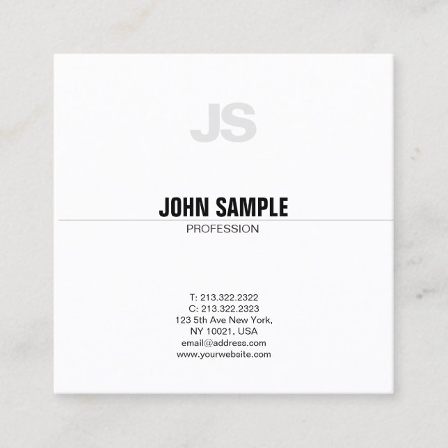 Modern Professional Monogram Chic Sleek Plain Square Business Card (Front)