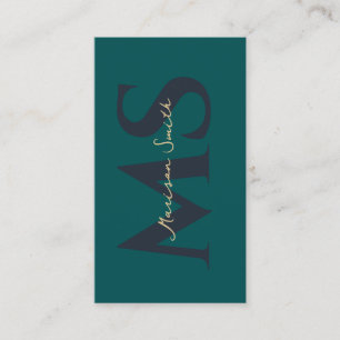 Modern Professional Monogram Dark Teal Elegant Bus Business Card