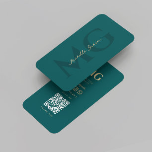 Modern Professional Monogram Dark Teal Elegant Business Card