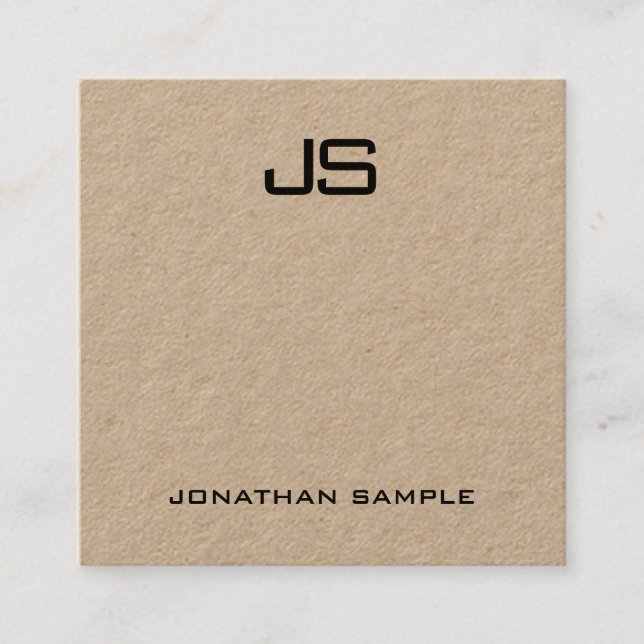 Modern Professional Monogram Elegant Kraft Paper Square Business Card (Front)