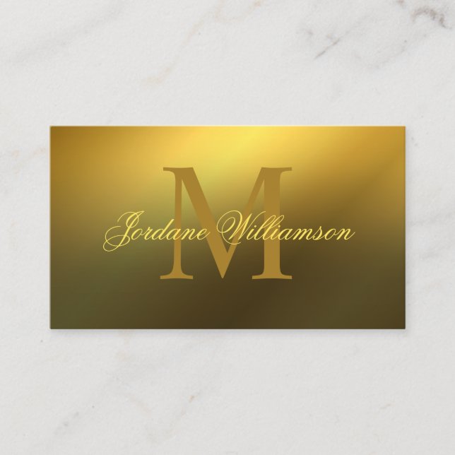 Modern Professional Monogram Gold Gradient Business Card (Front)