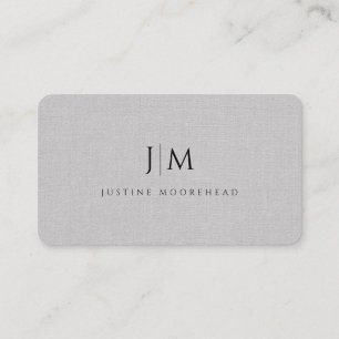 Modern Professional Monogram Minimalist Grey Linen Business Card