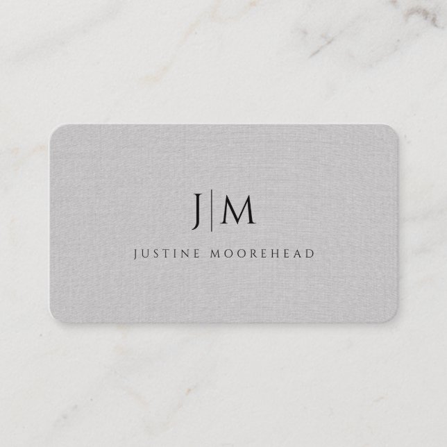 Modern Professional Monogram Minimalist Grey Linen Business Card (Front)