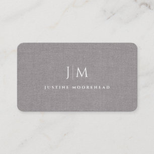 Modern Professional Monogram Minimalist Grey Linen Business Card