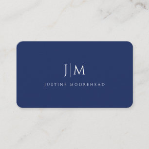 Modern Professional Monogram Minimalist Navy Blue Business Card