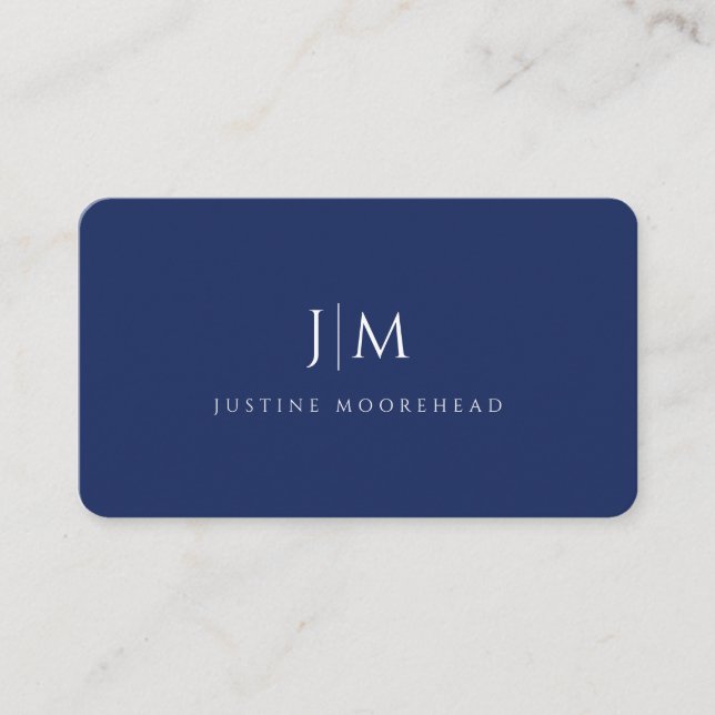 Modern Professional Monogram Minimalist Navy Blue Business Card (Front)