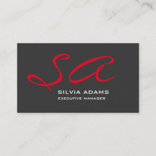 Modern Professional Monogram Plain Red Grey Business Card