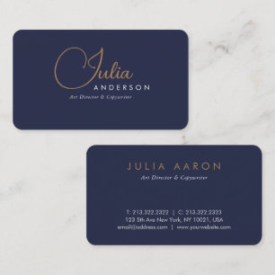 Modern Professional Navy Blue and Gold Script Business Card