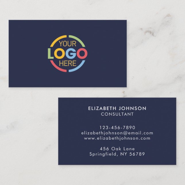 Modern Professional Navy Blue Company Logo Business Card (Front/Back)