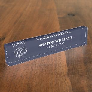 Modern Professional Navy Blue Office Title Desk Nameplate