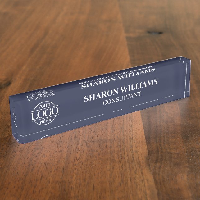 Modern Professional Navy Blue Office Title Desk Nameplate (Side)