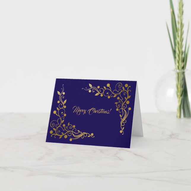 Modern Professional Navy  & Gold Christmas Card (Front)