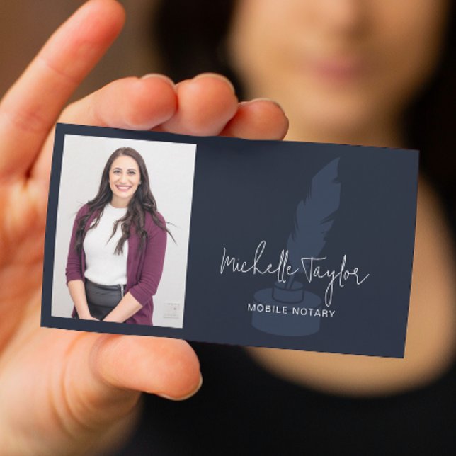 Modern Professional Navy Mobile Notary QR Code Business Card (Business Card with Notary Logo Design)