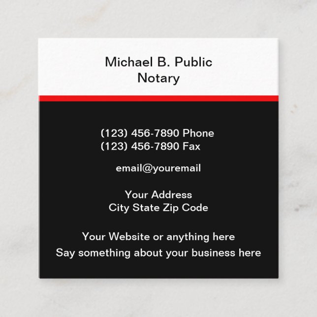 Modern  Professional Notary Public Design Square Business Card (Front)