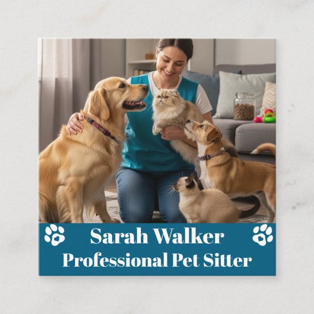 Modern & Professional Pet Sitter  Square Business Card (Front)