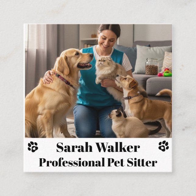 Modern & Professional Pet Sitter  Square Business Card (Front)