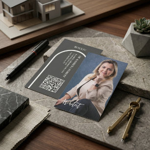 Modern Professional Photo   Minimalist Arch QR Cod Business Card