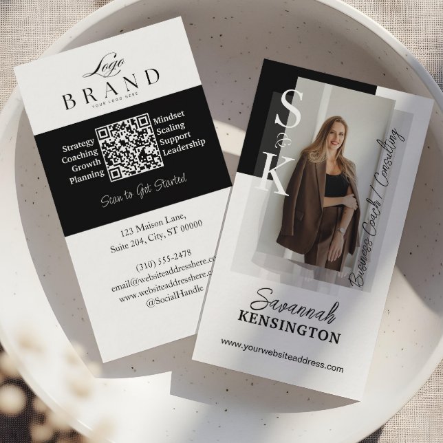 Modern Professional Photo Monogram & Logo QR Code Business Card (Modern Professional Photo Monogram & Logo QR Code Business Card)