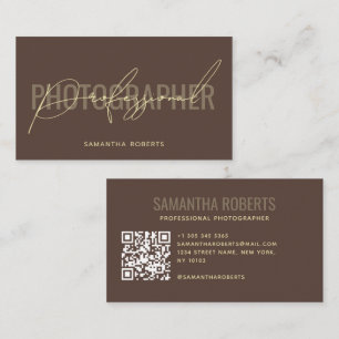Modern professional photographer QR Code brown Business Card