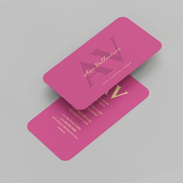 Modern Professional Pink Gold Monogram Marketing Business Card (Modern Professional Pink Gold Monogram Marketing Business Card)