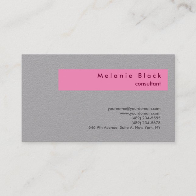 Modern Professional Pink Grey Consultant Manager Business Card (Front)