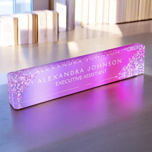 Modern Professional Pink Purple Sparkle Glitter Nameplate (Creator Uploaded)