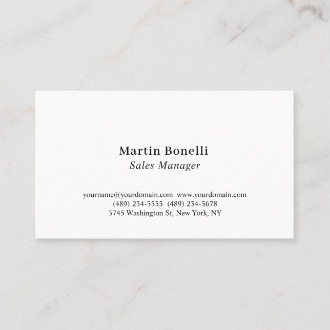 Modern Professional Plain Black & White Classical Business Card (Front)