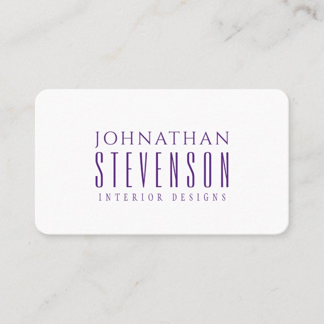 Modern Professional Plain White and Royal Purple Business Card (Front)