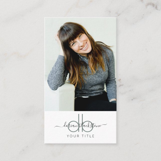 Modern Professional Portrait Photo Monogram Business Card (Front)