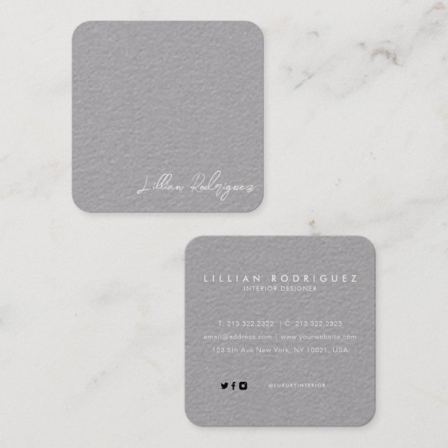 Modern Professional Premium Grey White Signature Square Business Card (Front/Back)