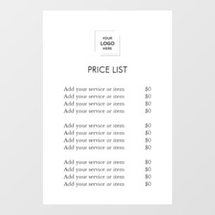 Modern Professional Price List Business Logo Window Cling