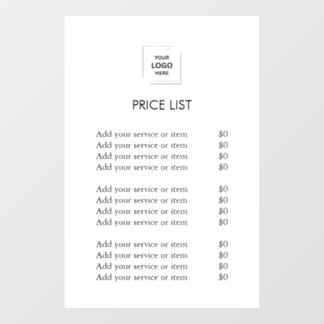 Modern Professional Price List | Business Logo Window Cling